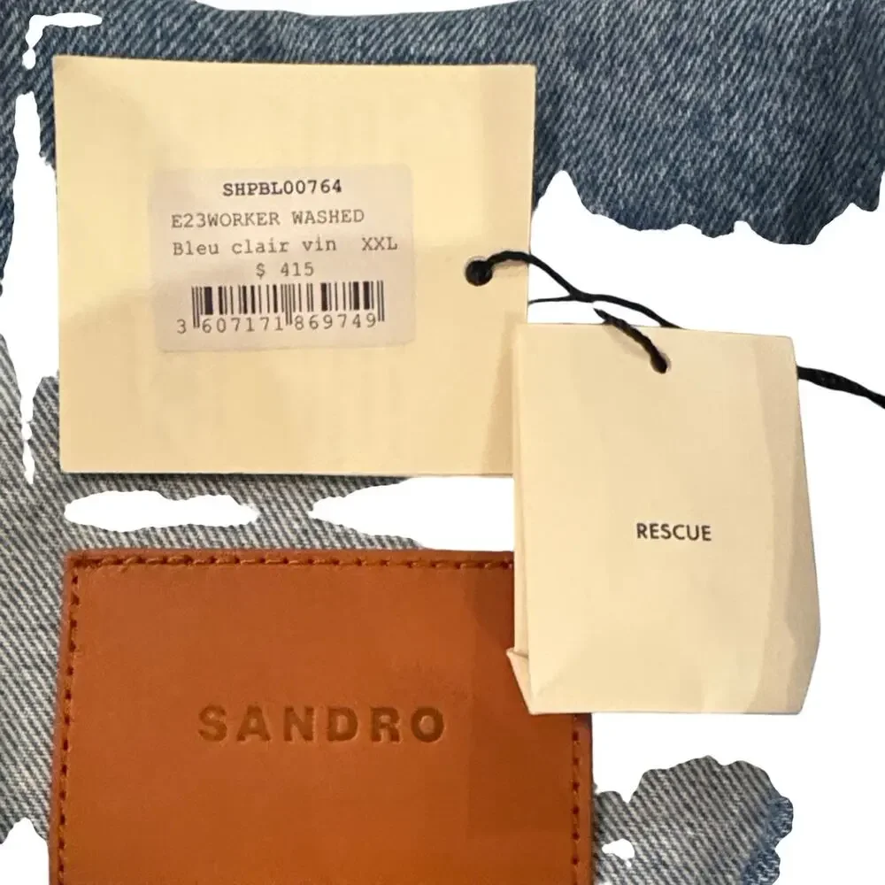 Sandro Paris Denim Worker Jacket – Light Wash Chore Jacket – NWT - Picture 4 of 12